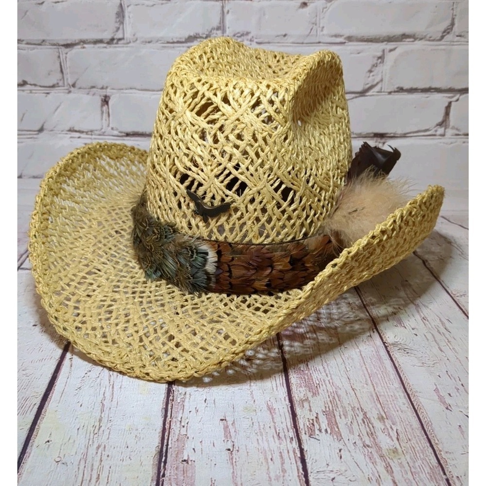 AMERICAN HAT Company 7 1/4‎ Tumble Weave Feather Band Straw Cowboy Hat